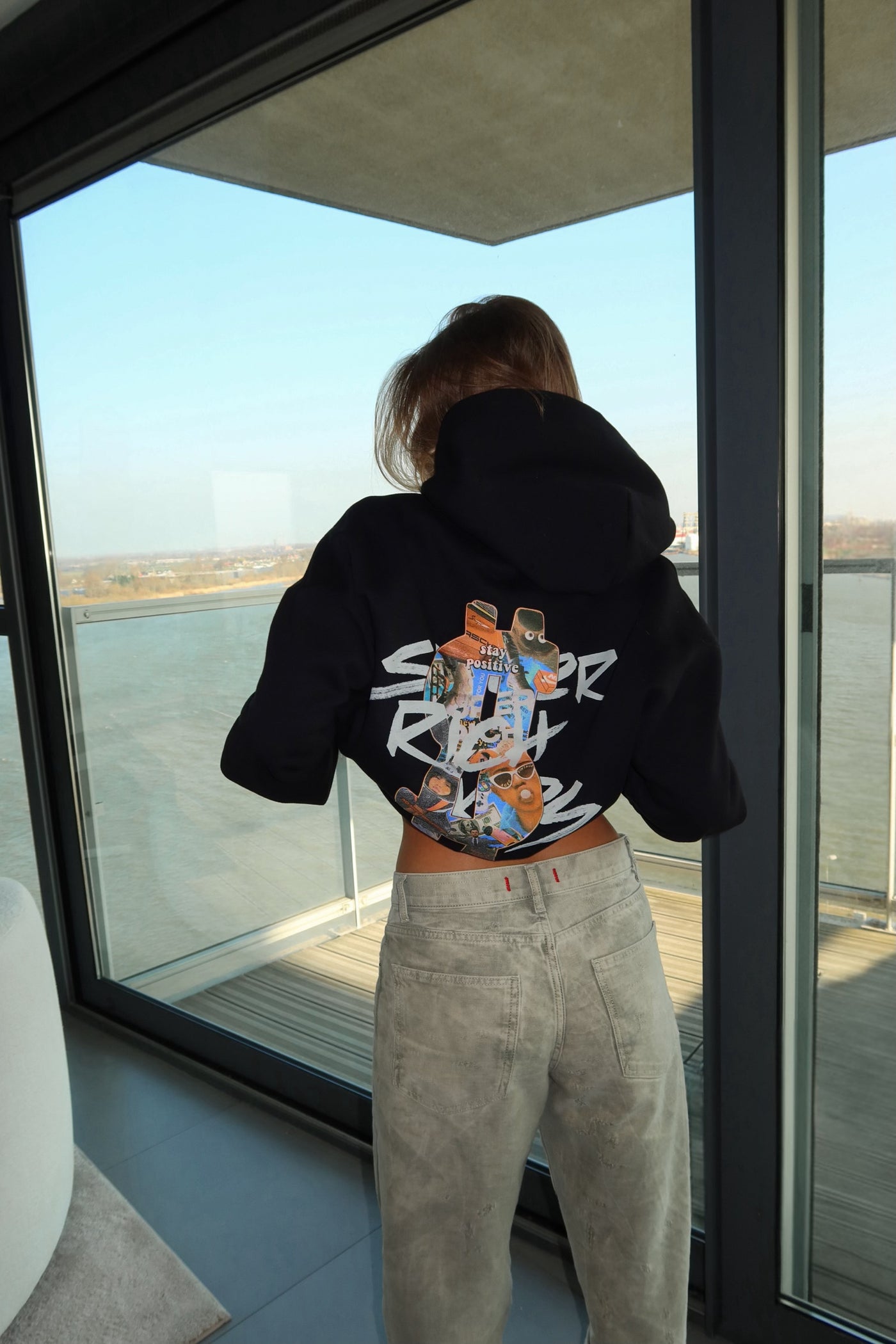 Hoodie 'Stay Positive' Zwart