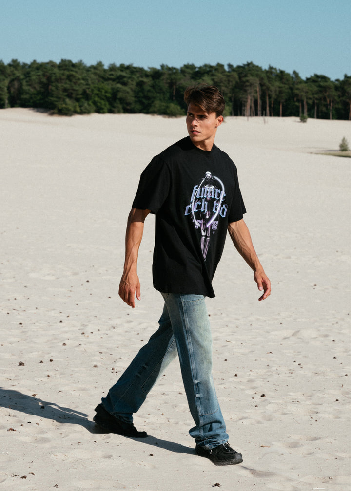 T-Shirt 'Future Rich Kid' Zwart met paars