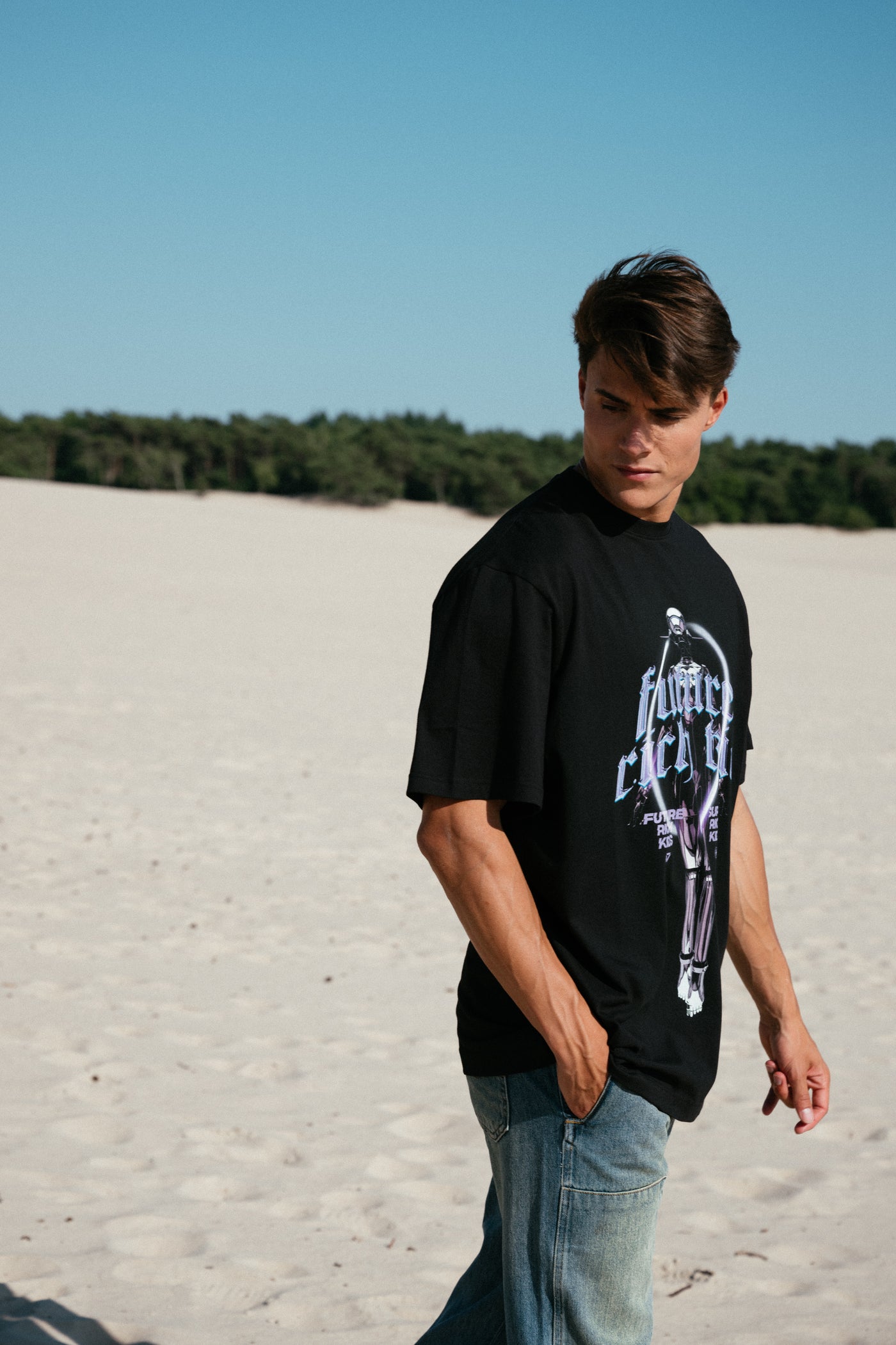 T-Shirt 'Future Rich Kid' Zwart met paars