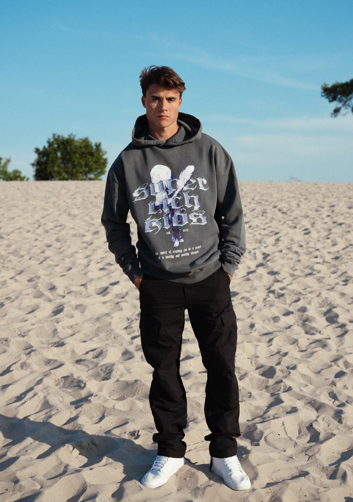 Hoodie 'Spirit of Ecstacy' Acid Wash Grey