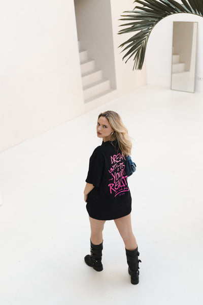 T-Shirt 'Dream' Zwart met roze