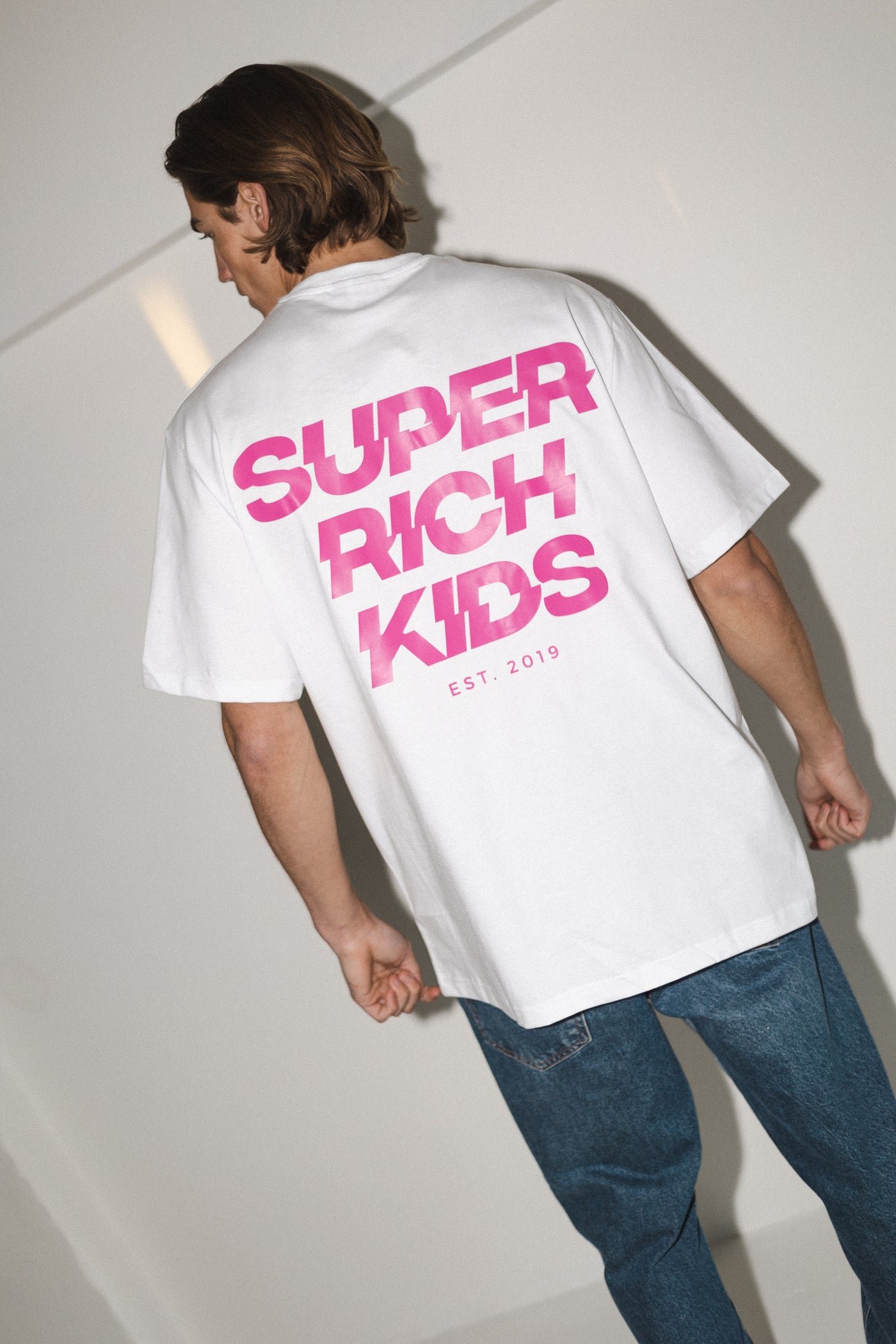 Super Rich Kids T-Shirt wit met roze