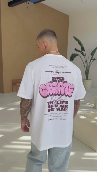 T-Shirt 'Create' Wit met roze