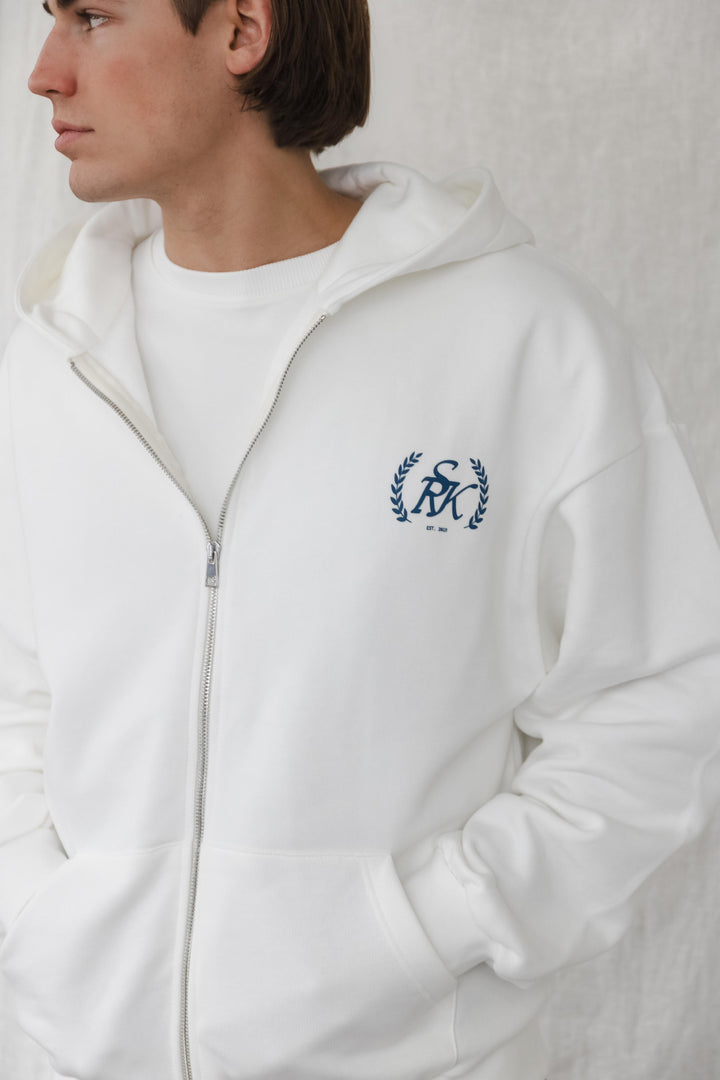 'The New Rich' Zip Up Hoodie 'Off White & Navy'