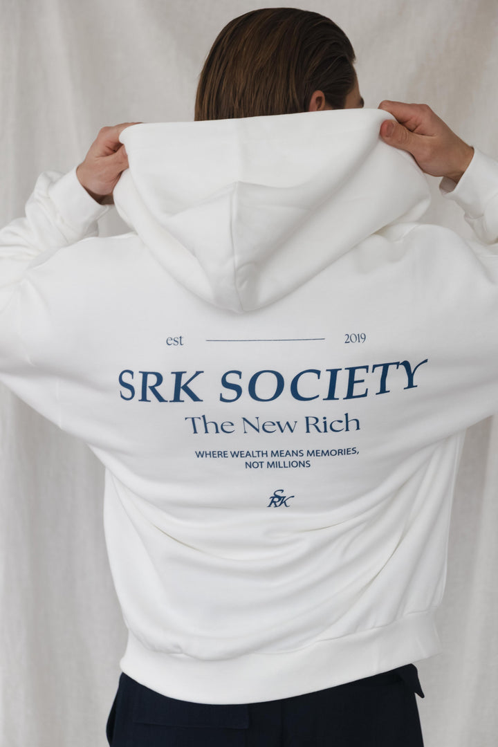 'The New Rich' Zip Up Hoodie 'Off White & Navy'