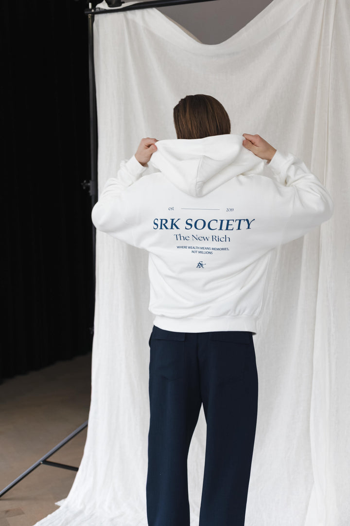 'The New Rich' Zip Up Hoodie 'Off White & Navy'