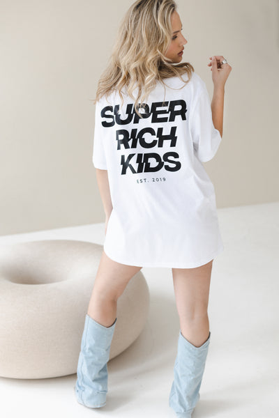 T-Shirt 'Super Rich Kids' Wit met Zwart