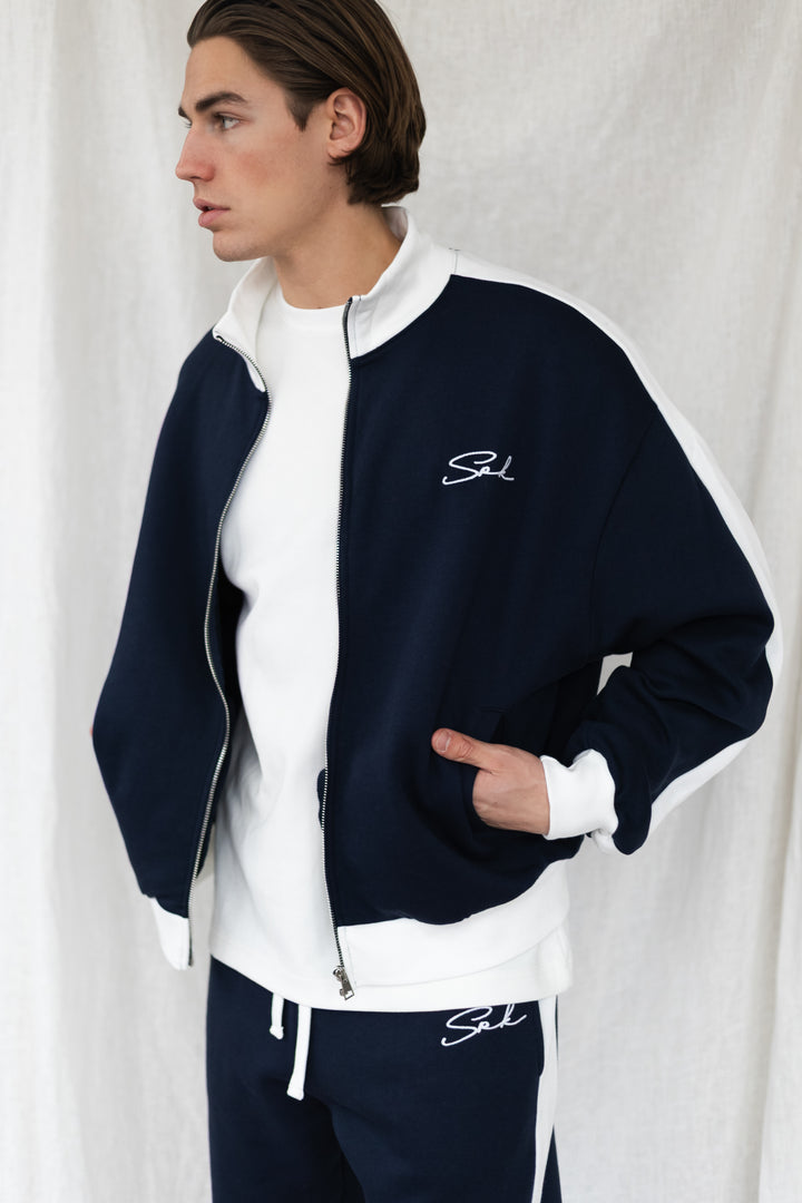 The ‘SRK Society’ High Neck Full Zip 'Navy & White'