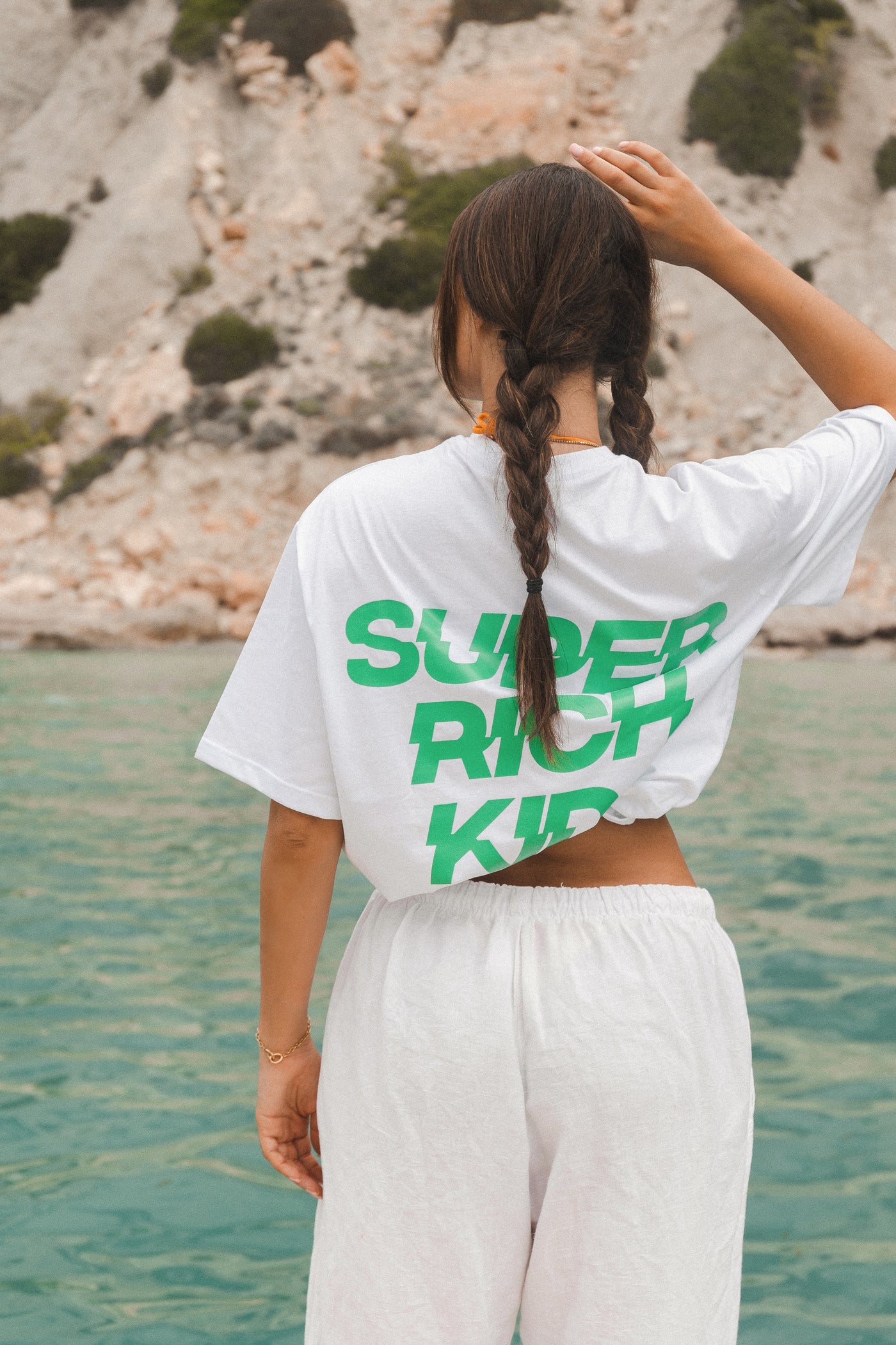 Super Rich Kids T-Shirt wit met bright green