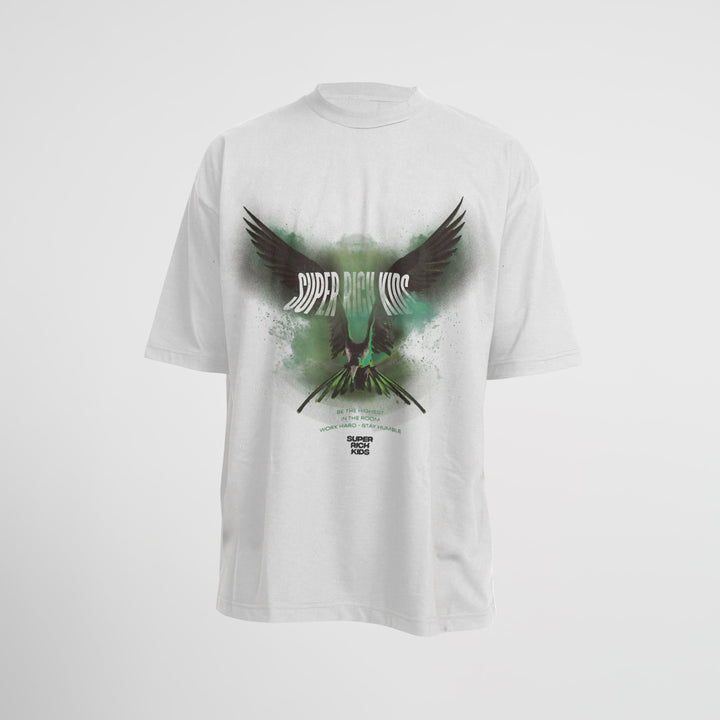 T-Shirt 'Highest in the Room' wit met groen